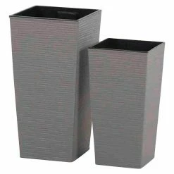 BAUHAUS Siena Garden Pflanzsäule Eckig Set Nizza Eco 1 X Pflanzsäule 25 X 25 X 46,5 Cm, 1 X Pflanzsäule 30 X 30 X 57 Cm, Kunststoff, Grau