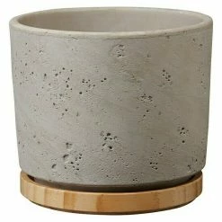 BAUHAUS Soendgen Keramik Übertopf Rund Paros Deluxe Außenmaß (Ø X H): 23 X 20 Cm, Hellgrau, Holz