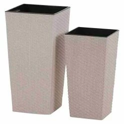 BAUHAUS Siena Garden Pflanzsäule Eckig Set Paris Eco 1 X Pflanzsäule 25 X 25 X 46,5 Cm, 1 X Pflanzsäule 30 X 30 X 57 Cm, Kunststoff, Weiß