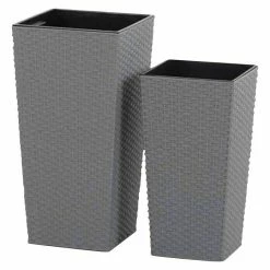 BAUHAUS Siena Garden Pflanzsäule Eckig Set Paris Eco 1 X Pflanzsäule 25 X 25 X 46,5 Cm, 1 X Pflanzsäule 30 X 30 X 57 Cm, Kunststoff, Grau