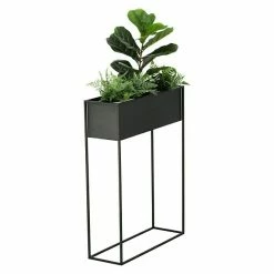 BAUHAUS Übertopf Eckig L X B X H: 60 X 20 X 80 Cm, Metall, Schwarz