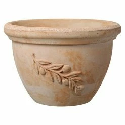 BAUHAUS Deroma Olive Pflanzschale Rund Ciotola Außenmaß (Ø X H): 20 X 12,8 Cm, Naturmaterialien, Terracotta