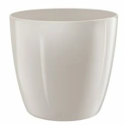 BAUHAUS Elho Brussels Diamond Übertopf Rund Außenmaß (Ø X H): 14 X 13 Cm, Warm Grey, Kunststoff, Glänzend