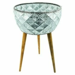 BAUHAUS Pflanzschale Ø X H: 36,5 X 56,6 Cm, Silber/Holz