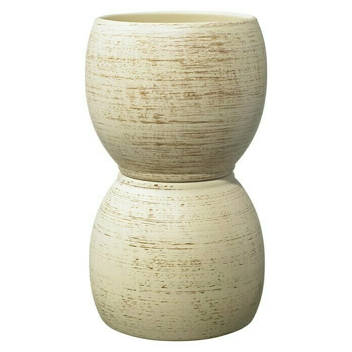 BAUHAUS SK Übertopf Rund Alberta Fashion Außenmaß (Ø X H): 12 X 10 Cm, Creme, Keramik, Holzoptik – Bild 3