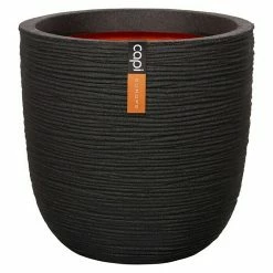 BAUHAUS Capi Europe Nature Übertopf Rund Rib NL Außenmaß (Ø X H): 43 X 41 Cm, Schwarz, Kunststoff