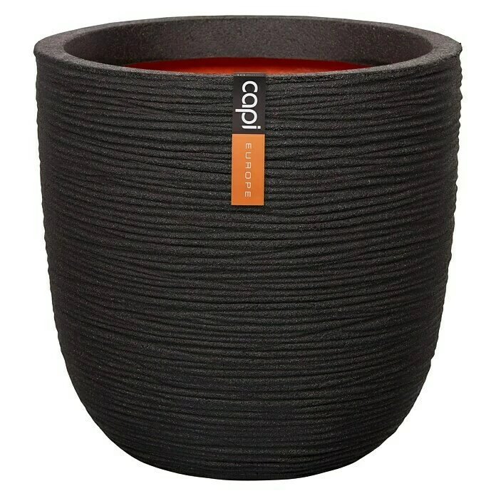 BAUHAUS Capi Europe Nature Übertopf Rund Rib NL Außenmaß (Ø X H): 43 X 41 Cm, Schwarz, Kunststoff