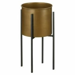 BAUHAUS Übertopf Rund Ø X H: 21 X 40 Cm, Schwarz/Gold, Metall