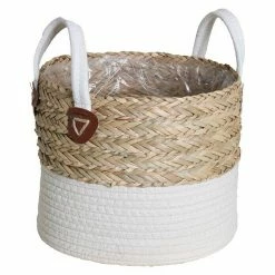 BAUHAUS A.H.G. Pflanzkorb Außenmaß (Ø X H): 25 X 30 Cm, Naturmaterialien, Weiss-braun