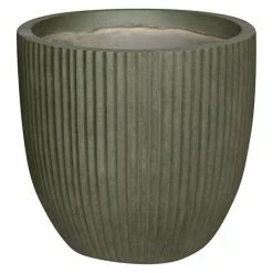 BAUHAUS Pflanztopf Vertical Stripe Außenmaß (Ø X H): 30 X 28 Cm, Verbundwerkstoff, Antik-Grün