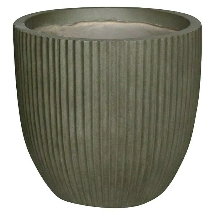 BAUHAUS Pflanztopf Vertical Stripe Außenmaß (Ø X H): 30 X 28 Cm, Verbundwerkstoff, Antik-Grün