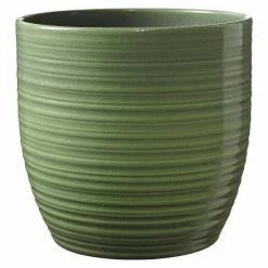 BAUHAUS SK Übertopf Rund Bergamo Außenmaß (Ø X H): 13 X 12 Cm, Blattgrün, Keramik, Glänzend