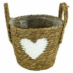 BAUHAUS Pflanzkorb Herz Außenmaß (Ø X H): 22 X 27 Cm, Naturmaterialien, Natur/Weiß