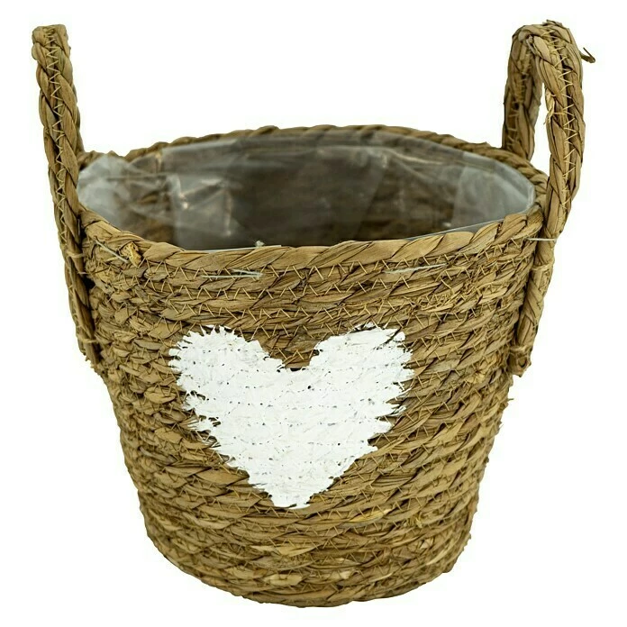 BAUHAUS Pflanzkorb Herz Außenmaß (Ø X H): 22 X 27 Cm, Naturmaterialien, Natur/Weiß