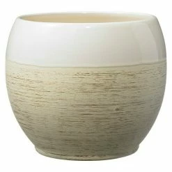 BAUHAUS SK Übertopf Rund Alberta Fashion Außenmaß (Ø X H): 22 X 18 Cm, Creme/Beige, Keramik, Holzoptik