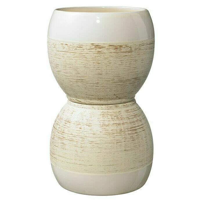 BAUHAUS SK Übertopf Rund Alberta Fashion Außenmaß (Ø X H): 22 X 18 Cm, Creme/Beige, Keramik, Holzoptik – Bild 2