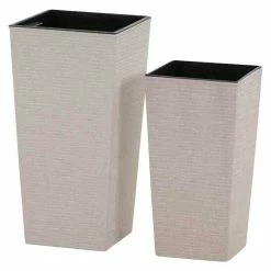 BAUHAUS Siena Garden Pflanzsäule Eckig Set Nizza Eco 1 X Pflanzsäule 25 X 25 X 46,5 Cm, 1 X Pflanzsäule 30 X 30 X 57 Cm, Kunststoff, Weiß