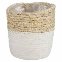 BAUHAUS Übertopf Rund Rachel Außenmaß (Ø X H): 14 X 14 Cm, Natur/Weiß