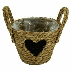 BAUHAUS Pflanzkorb Herz Außenmaß (Ø X H): 17,5 X 19 Cm, Naturmaterialien, Natur/Schwarz