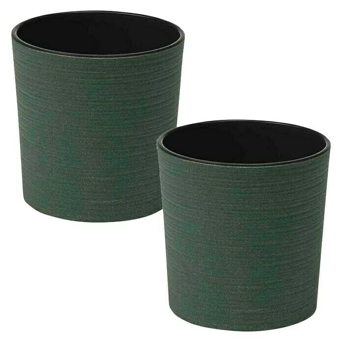 BAUHAUS Siena Garden Pflanztopf Set Lens Eco 2 X Pflanztopf Ø25 X 25,5 Cm, Kunststoff, Grün
