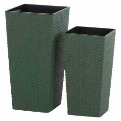 BAUHAUS Siena Garden Pflanzsäule Eckig Set Paris Eco 1 X Pflanzsäule 25 X 25 X 46,5 Cm, 1 X Pflanzsäule 30 X 30 X 57 Cm, Kunststoff, Grün